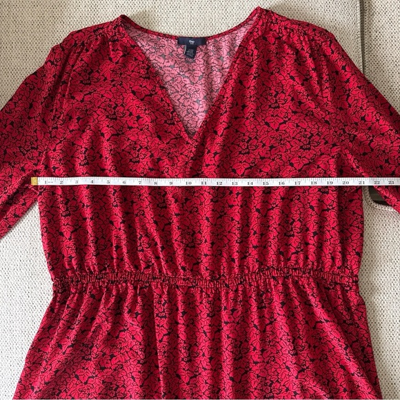 Gap Women’s Dress XXL Red/black Cottage Floral Elastic Waist Puff Sleeve V Neck - Picture 8 of 9